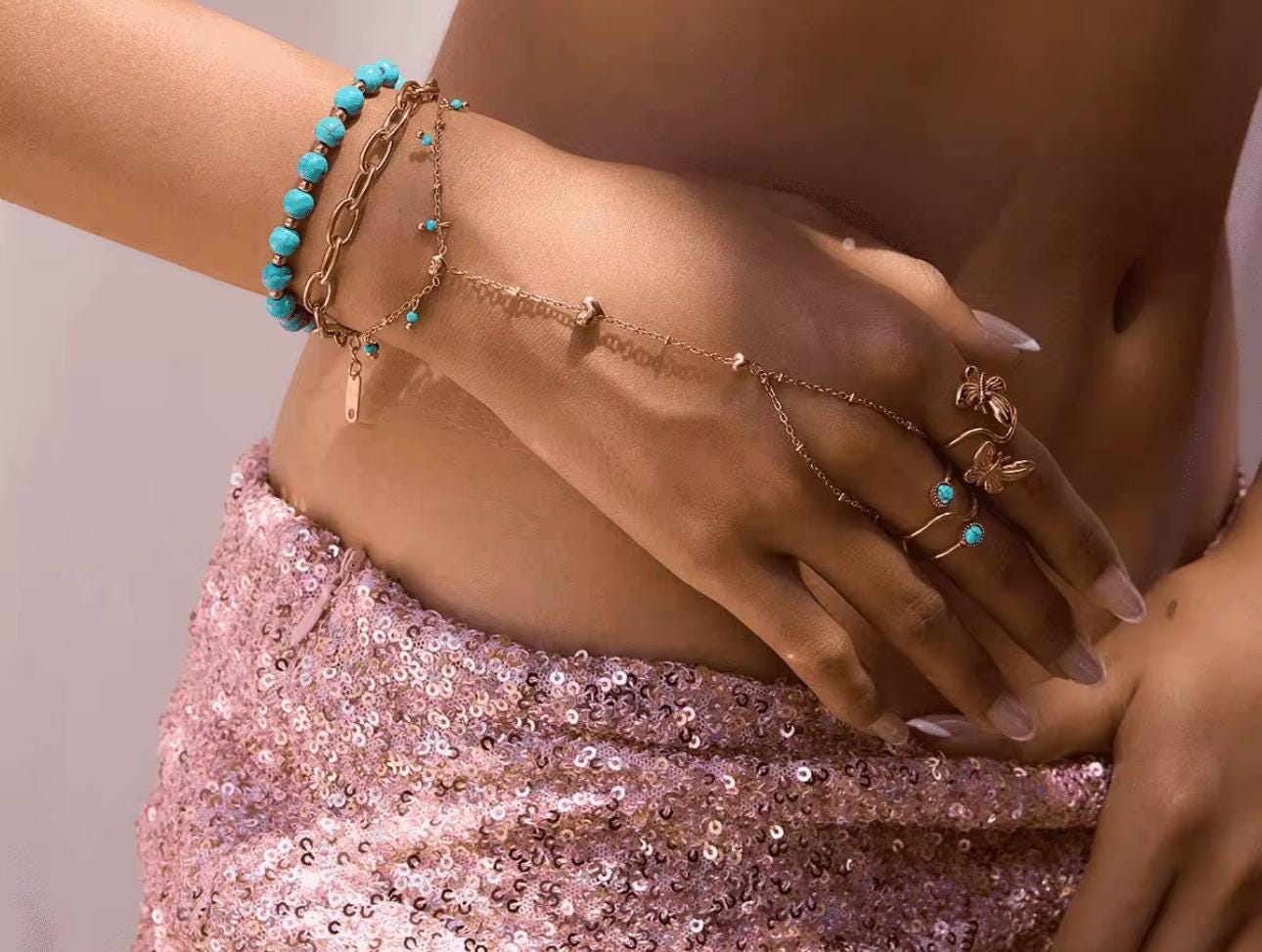 Serene Turquoise Heart Hand Chain Bracelet