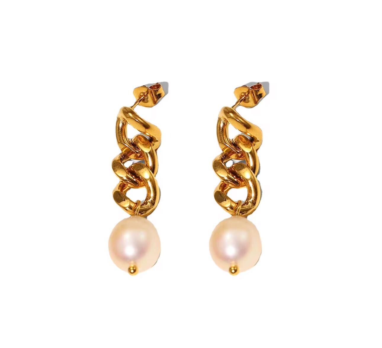Golden Pearl Chain Earrings