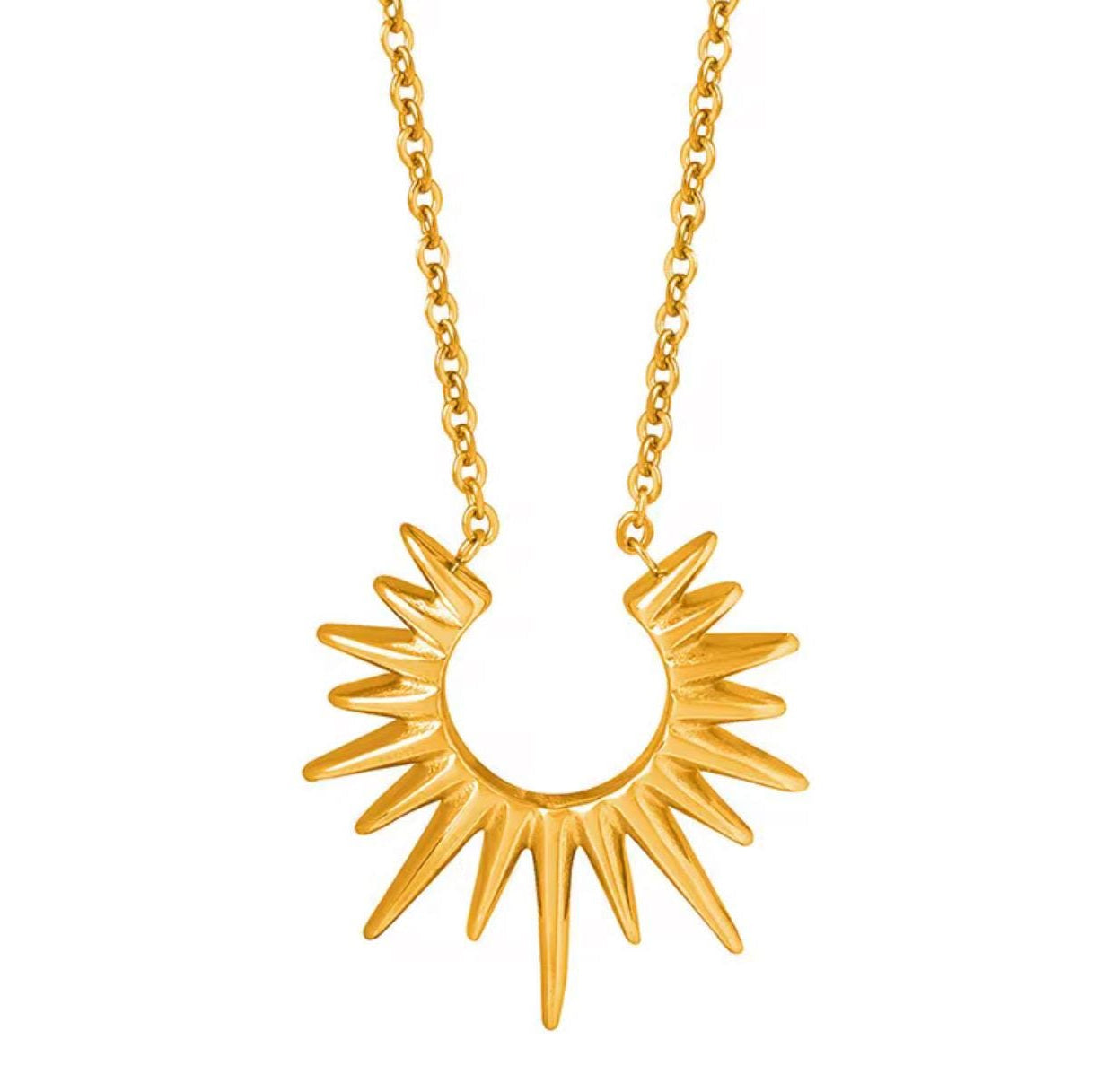 Gold Spike Sun Pendant Necklace