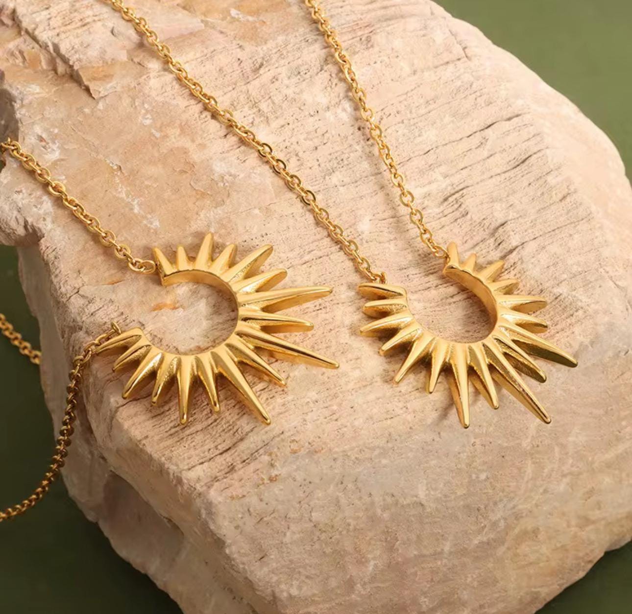 Gold Spike Sun Pendant Necklace