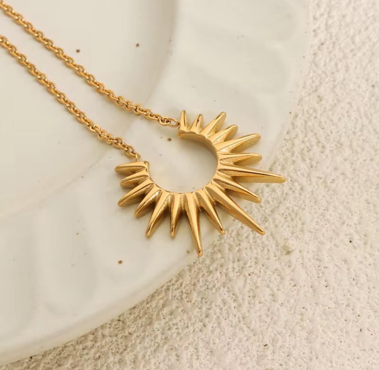 Gold Spike Sun Pendant Necklace