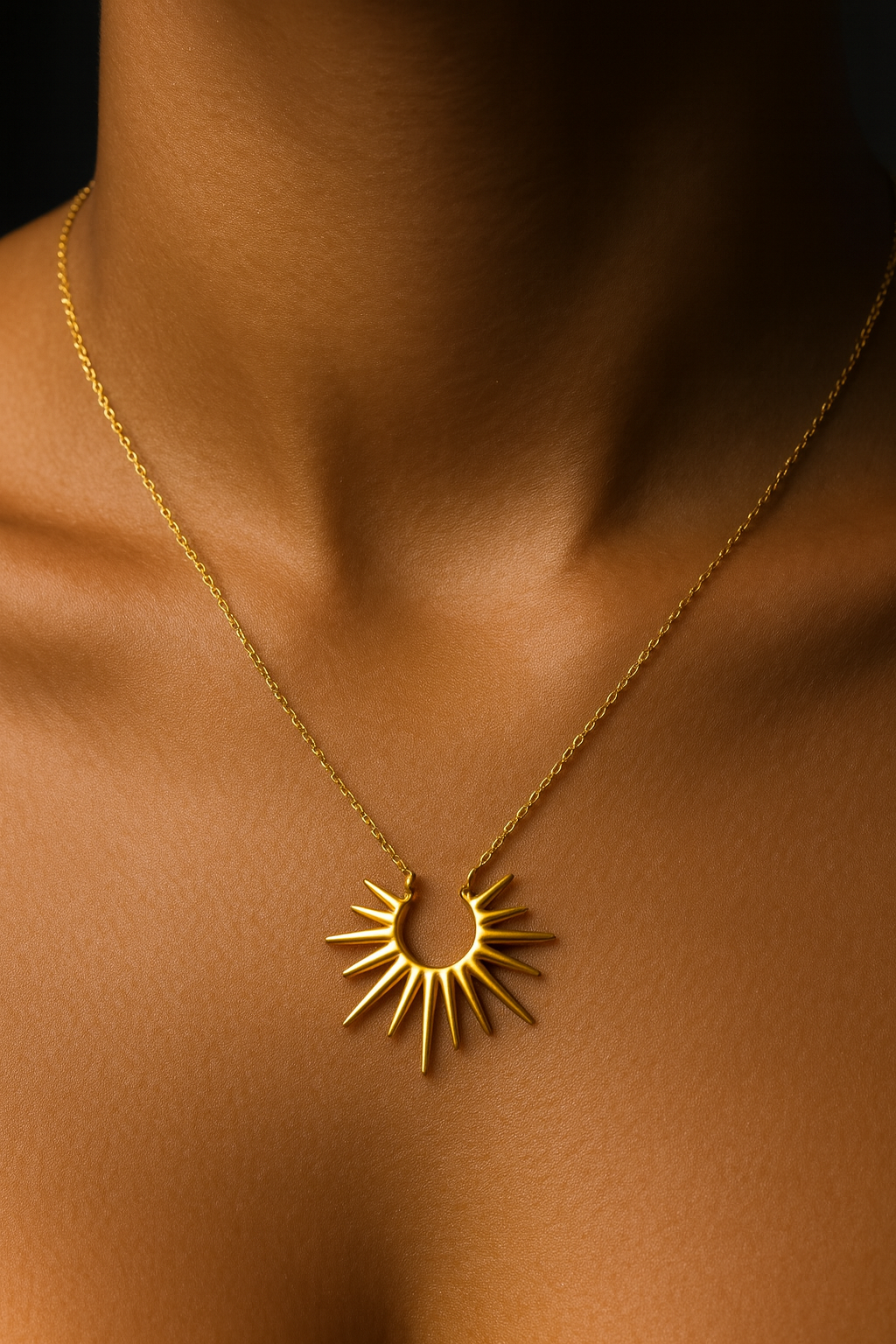 Gold Spike Sun Pendant Necklace