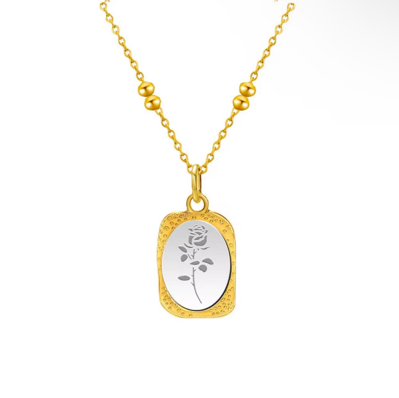 Rosette Engraved Pendant Necklace